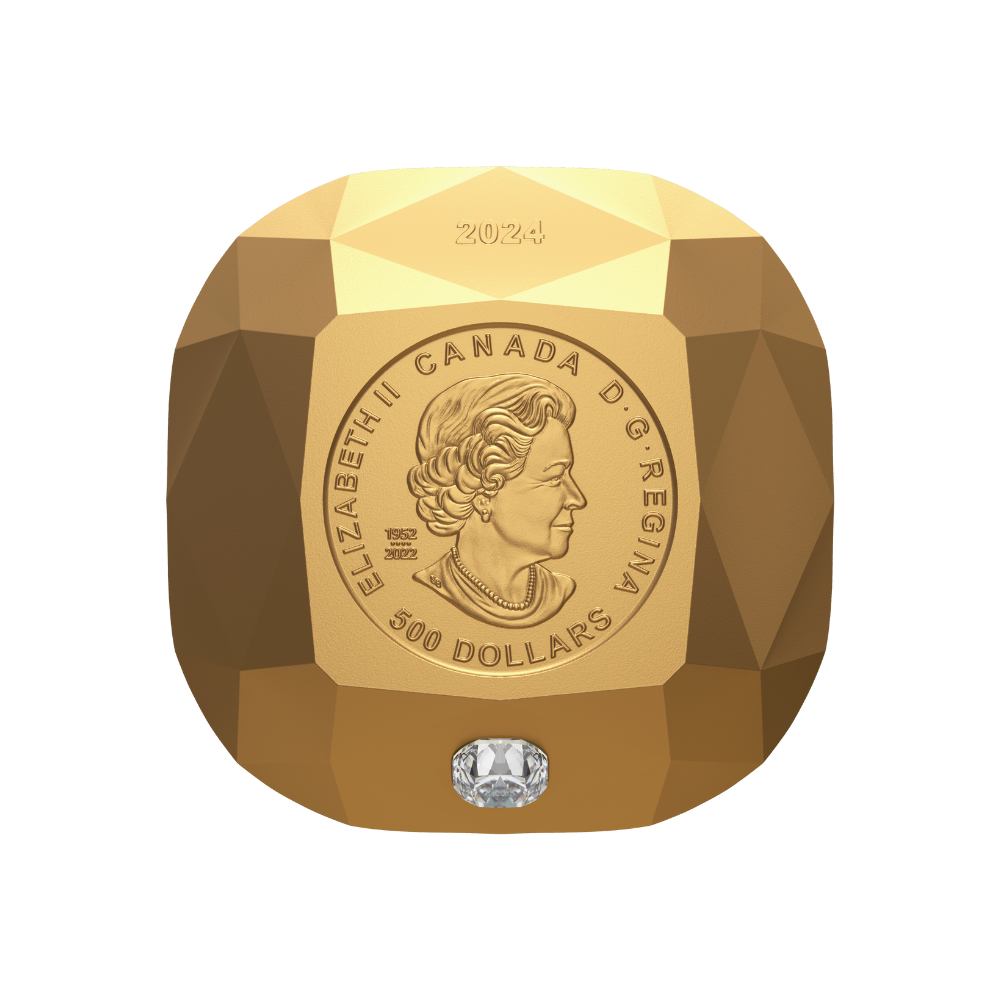 DE BEERS Ideal Cushion Diamond Pure Gold Coin $500 Canada 2024