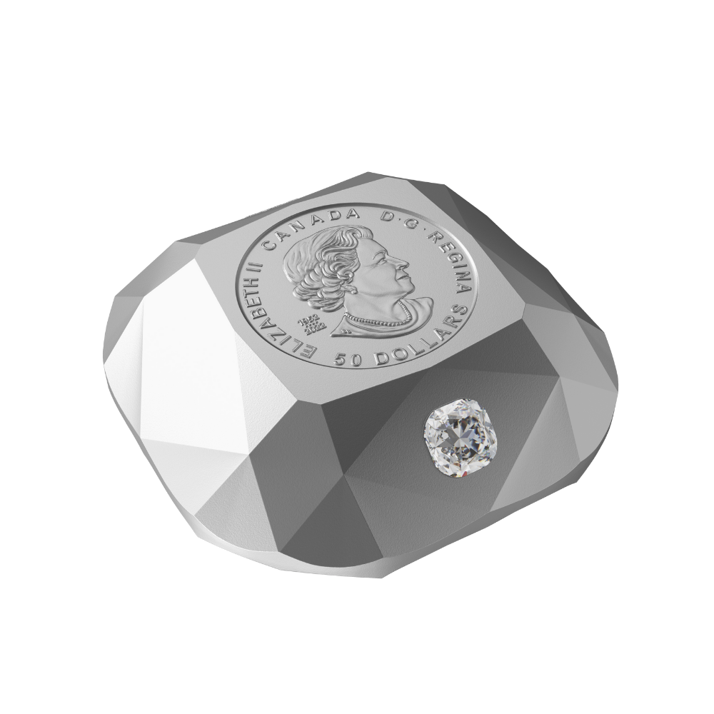 DE BEERS Ideal Cushion Diamond pure silver coin $50 Canada 2024