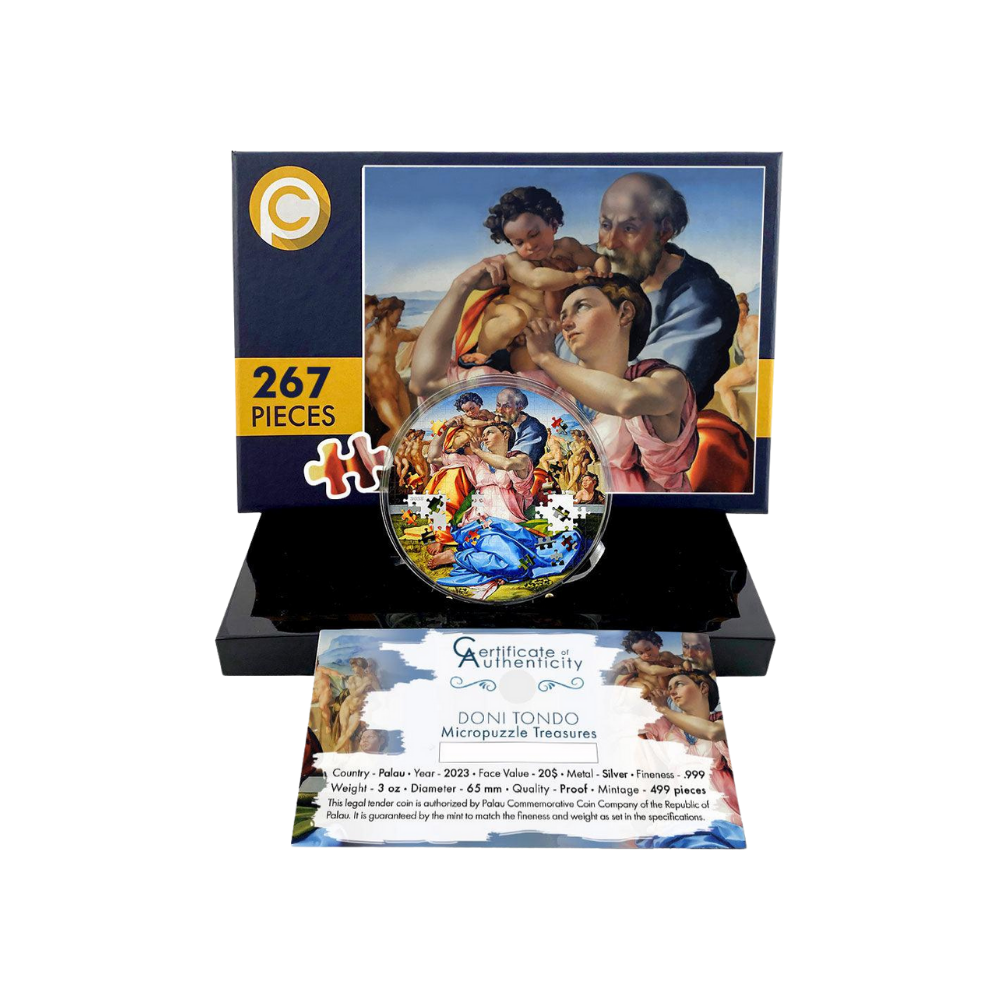 DONI TONDO Michelangelo Micropuzzle Treasures 3 Oz Silver Coin $20 Palau 2023