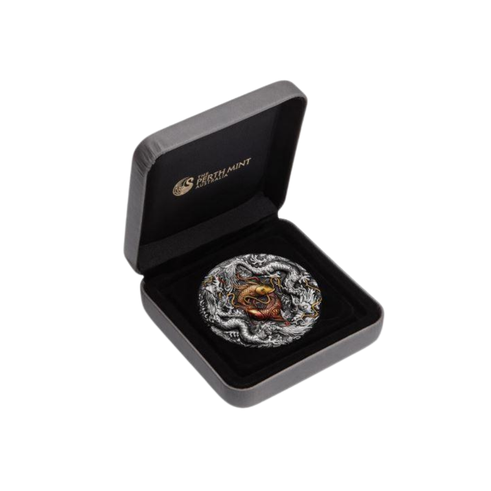 DOUBLE DRAGON AND YIN YANG KOI 2 Oz Silver Coin $2 Tuvalu 2021