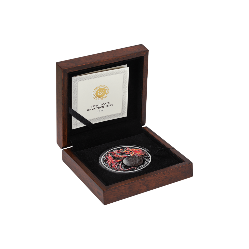 DRAGON Chronicles of Fire 2 Oz Silver Coin 10 Cedis Ghana 2024