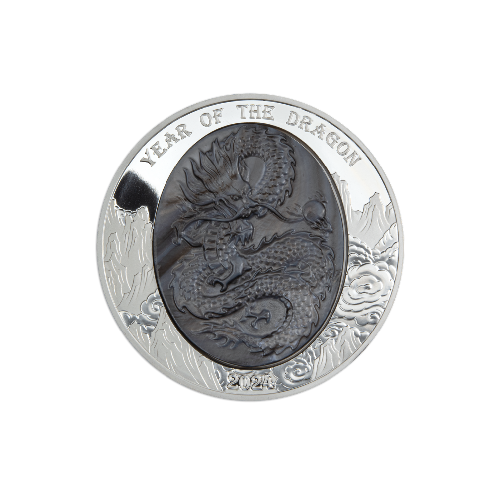 DRAGON Mother of Pearl Lunar Year 5 Oz Silver Coin $25 Solomon Islands 2024