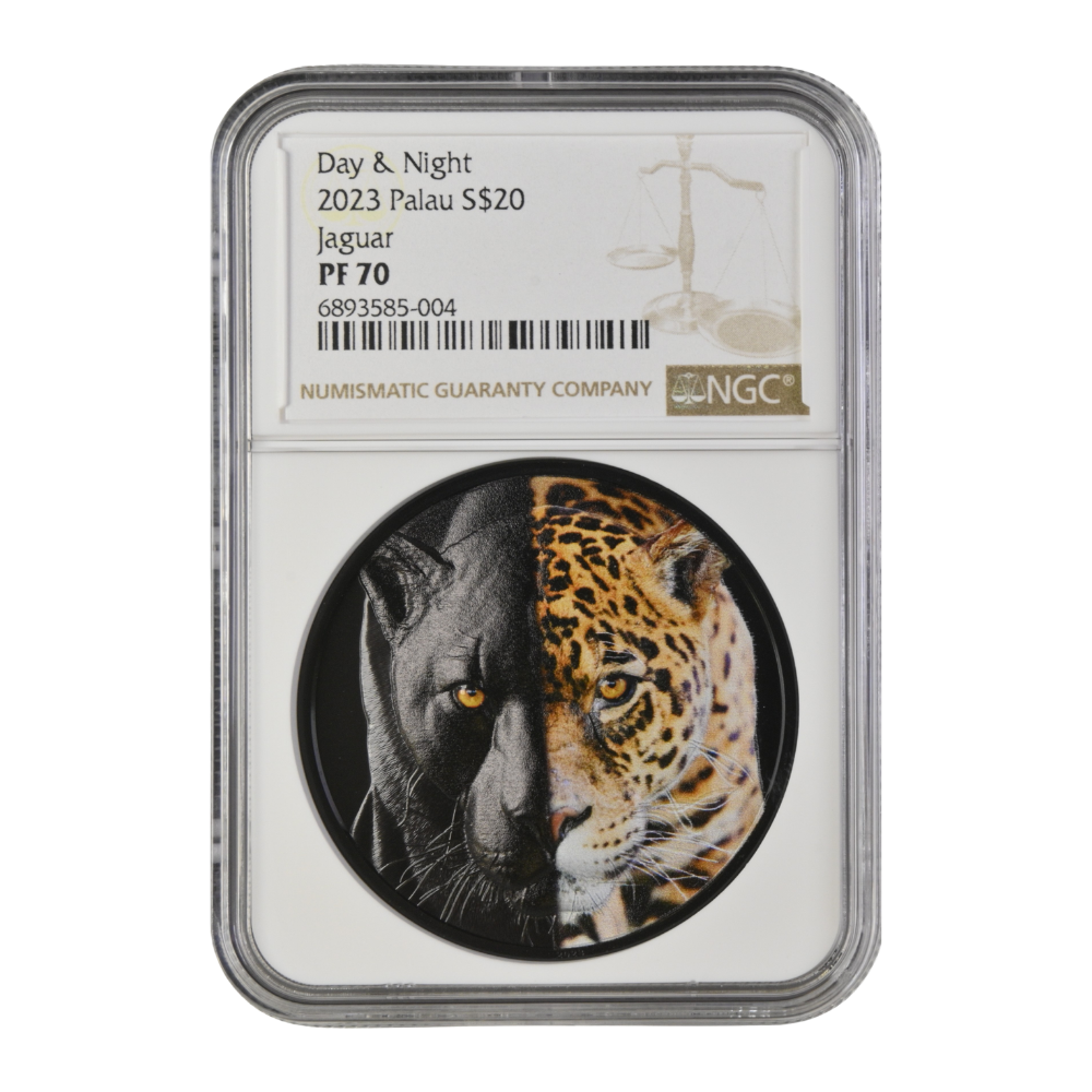 Day and Night JAGUAR 3 Oz Silver Coin $20 Palau 2023- NGC Graded PF 70