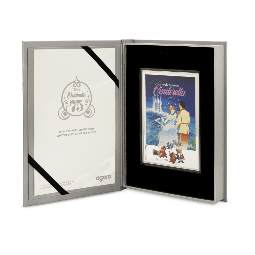 Disney Princess Cinderella 75th Anniversary 10 Oz Poster Coin - packaging1 Agoro By New Zealand Mint