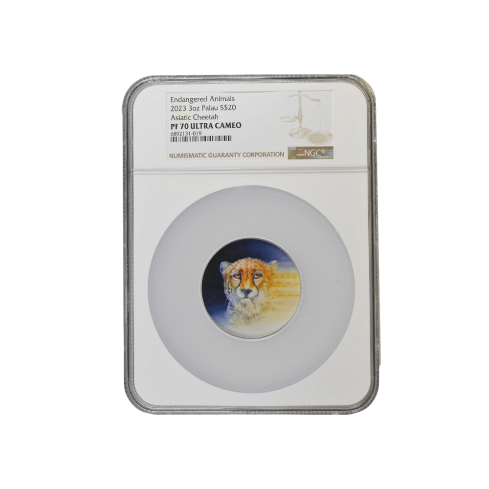 Endangered Animals ASIATIC CHEETAH 3 Oz Silver Coin $20 Palau 2023- NGC Graded PF 69 & PF 70 Ultra Cameo