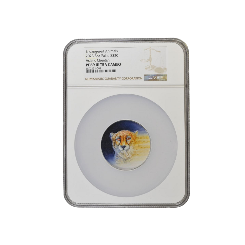 Endangered Animals ASIATIC CHEETAH 3 Oz Silver Coin $20 Palau 2023- NGC Graded PF 69 & PF 70 Ultra Cameo