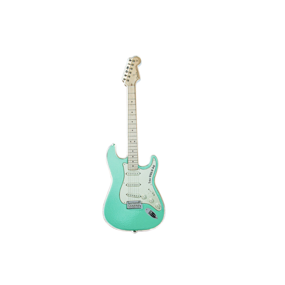 FENDER® STRATOCASTER® GUITAR Surf Green 1 Oz Silver Coin $2 Solomon Islands 2022
