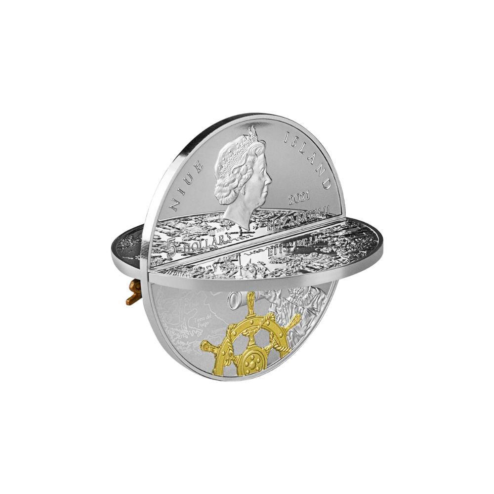 FERDINAND MAGELLAN 3D Shape 500th Anniversary 2 Oz Silver Coin $5 Niue 2021