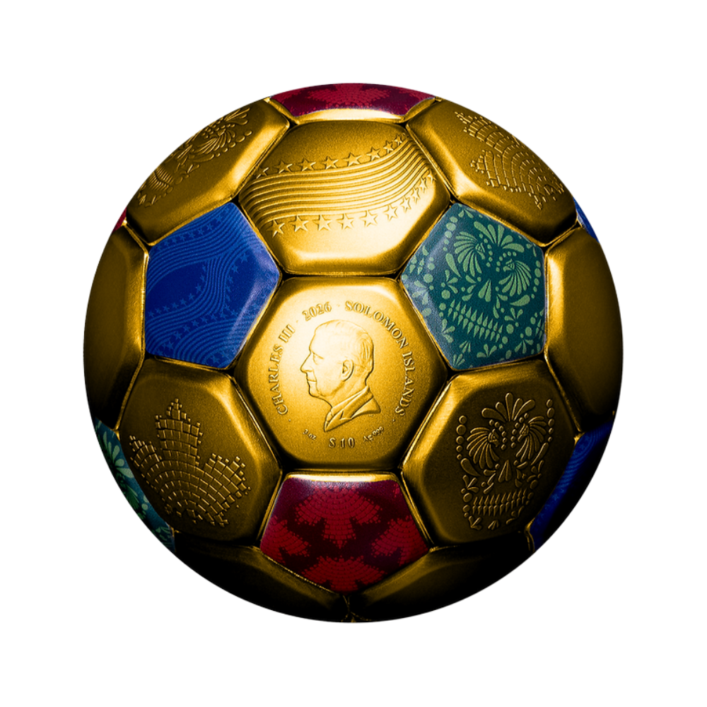 FIFA Spherical Football Gold Plated 3 Oz Silver Coin 2026 MDM