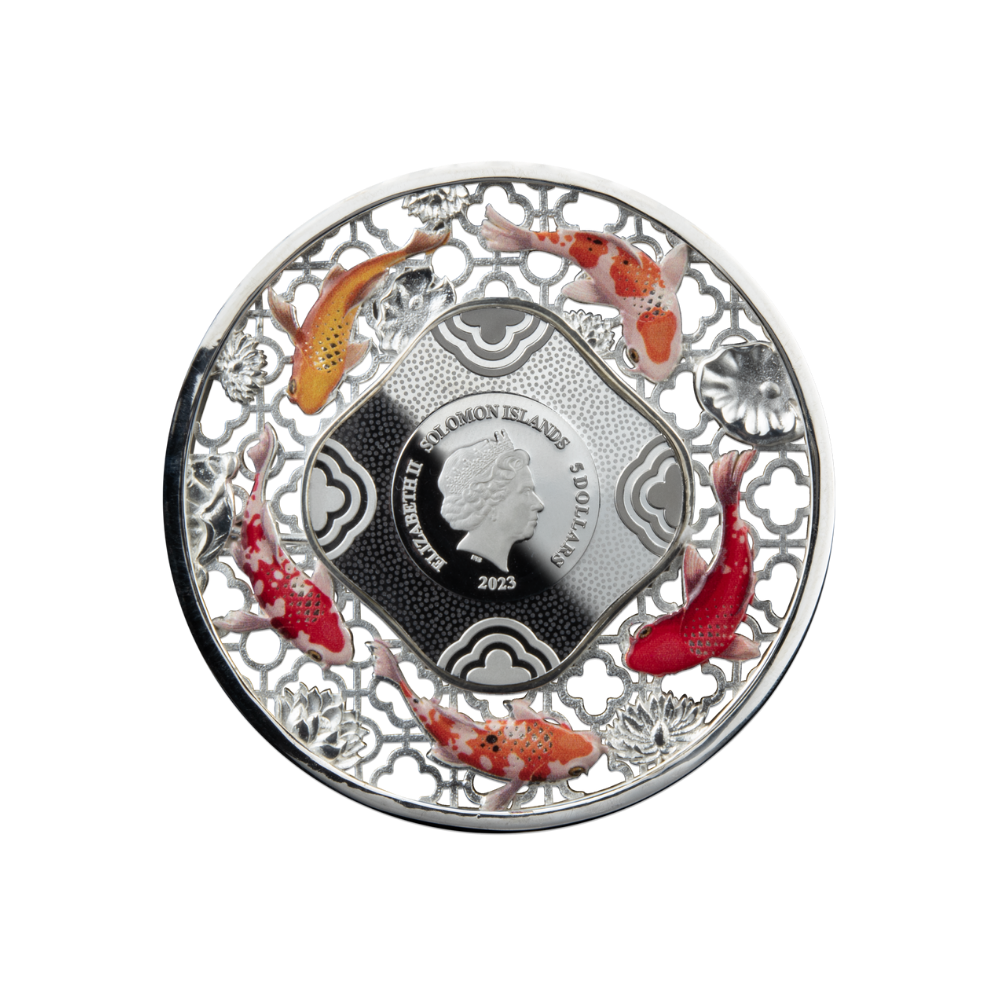 FILIGREE KOI Fortune 2 Oz Silver Coin $5 Solomon Island 2023