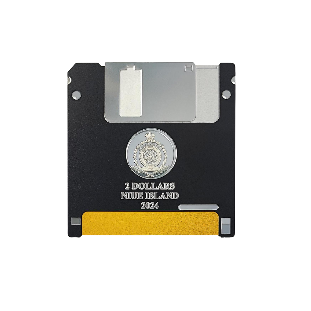 FLOPPY DISK TechStalgic Coloured 2 Oz Silver Coin $2 Niue 2024