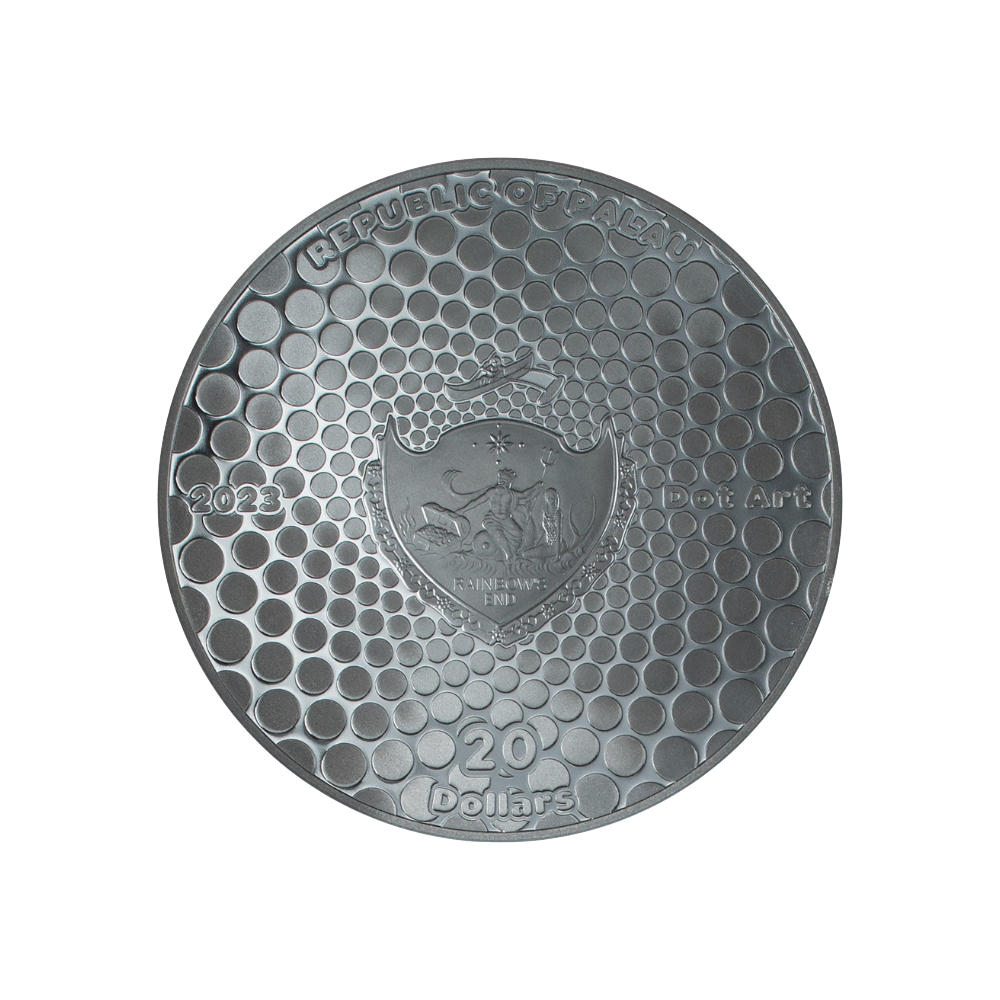 FLOWER WITH BUTTERFLY Dot Art 3 Oz Silver Coin $20 Palau 2023