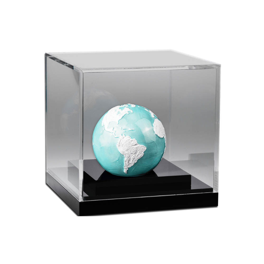 FROZEN MARBLE Planet Earth Spherical 3 Oz Silver Coin $5 Barbados 2023