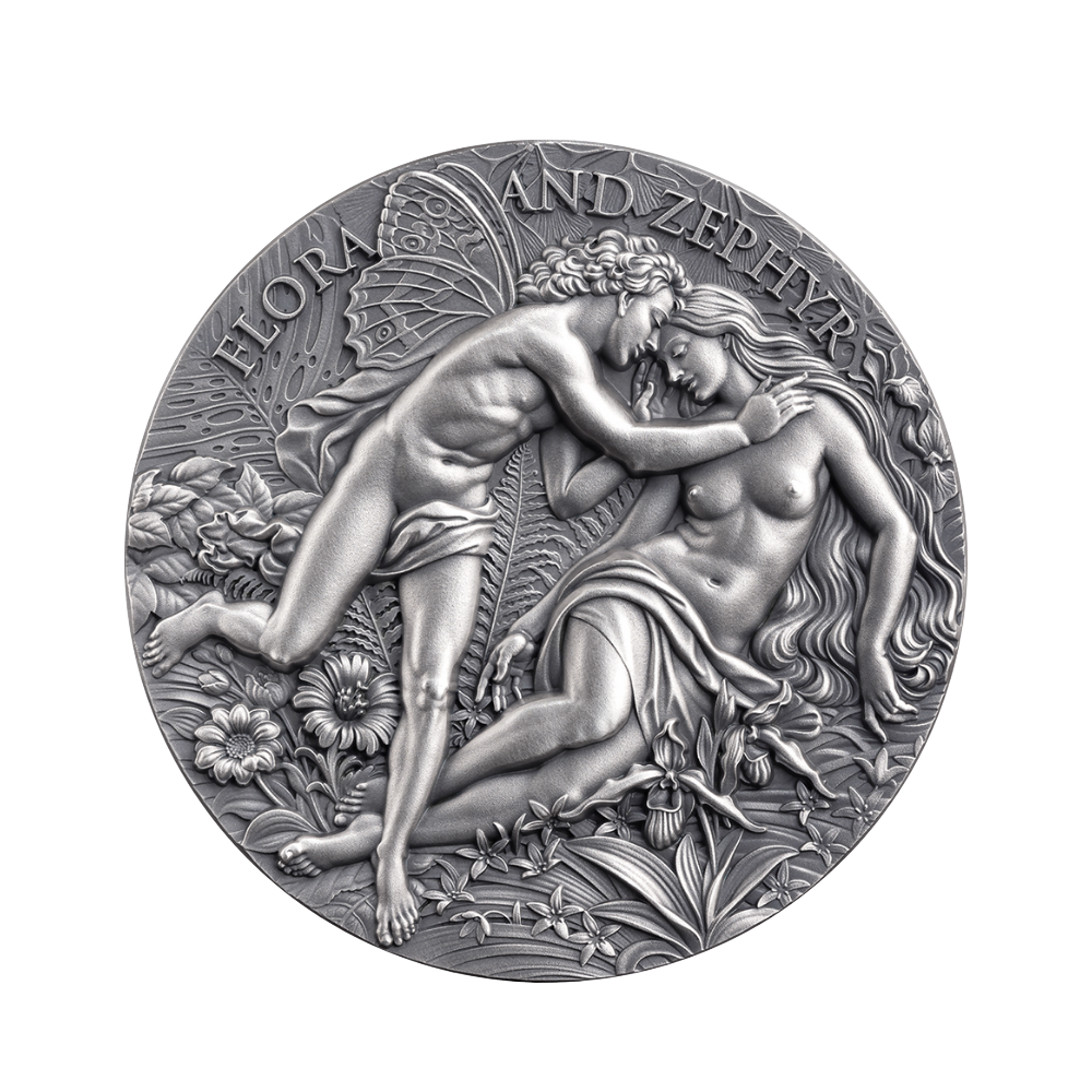 Flora and Zephyr Celestial Beauty 2 Oz Silver Coin MINT XXI