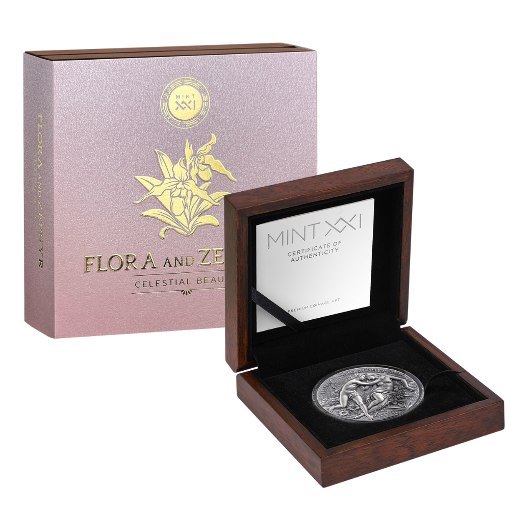Flora and Zephyr Celestial Beauty 2 Oz Silver Coin MINT XXI