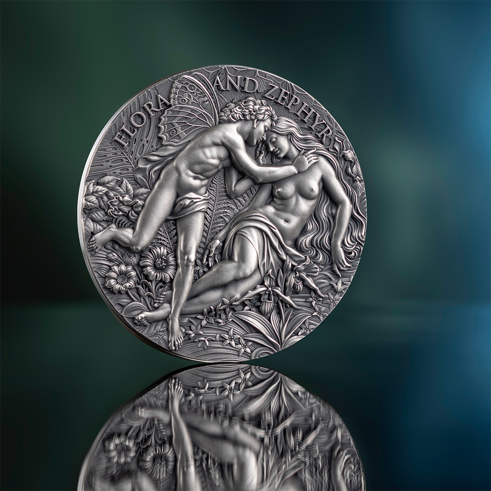 Flora and Zephyr Celestial Beauty 2 Oz Silver Coin MINT XXI