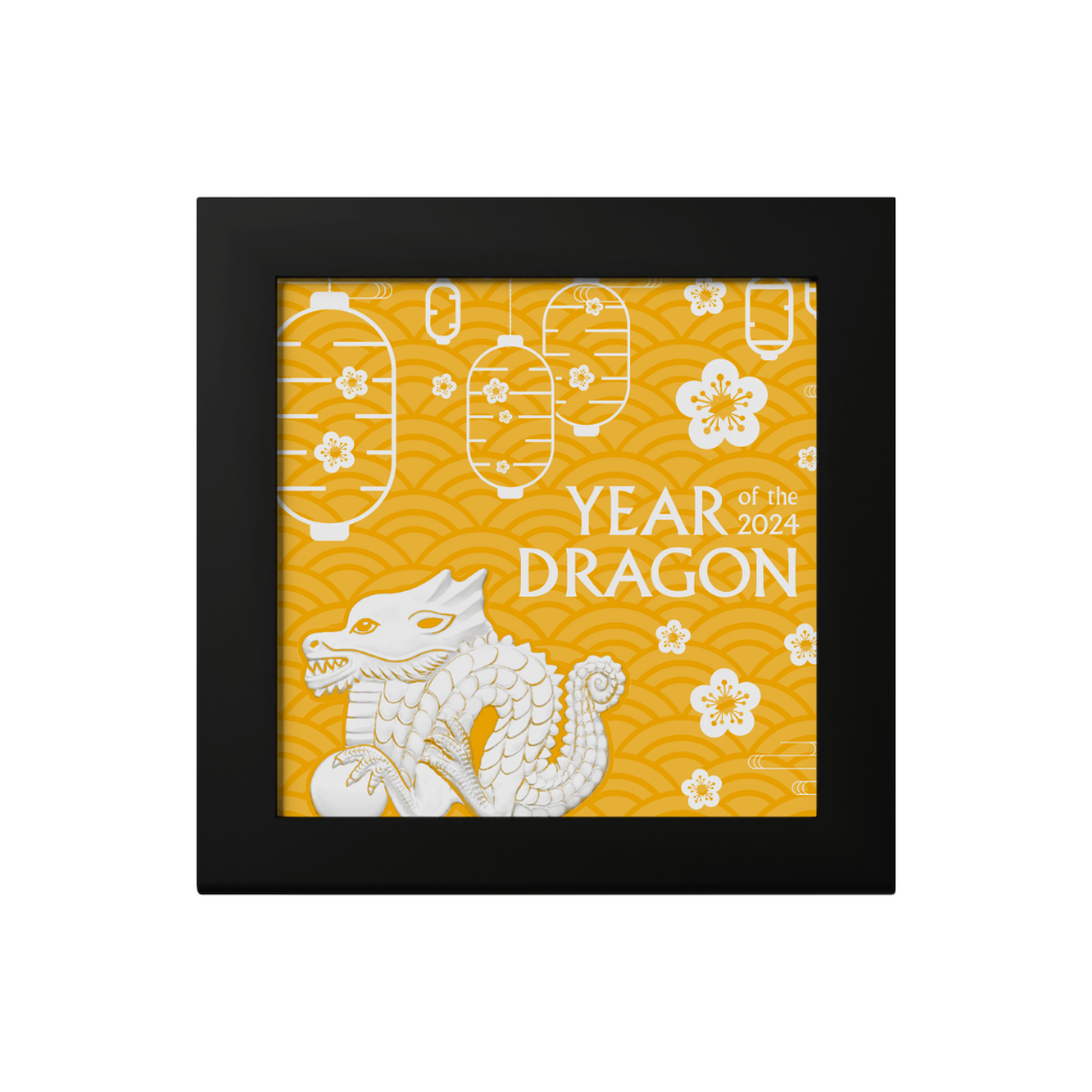 GREAT DRAGON Lunar Collection Gilded 1 Oz Silver Coin 1000 Togrog Mongolia 2024