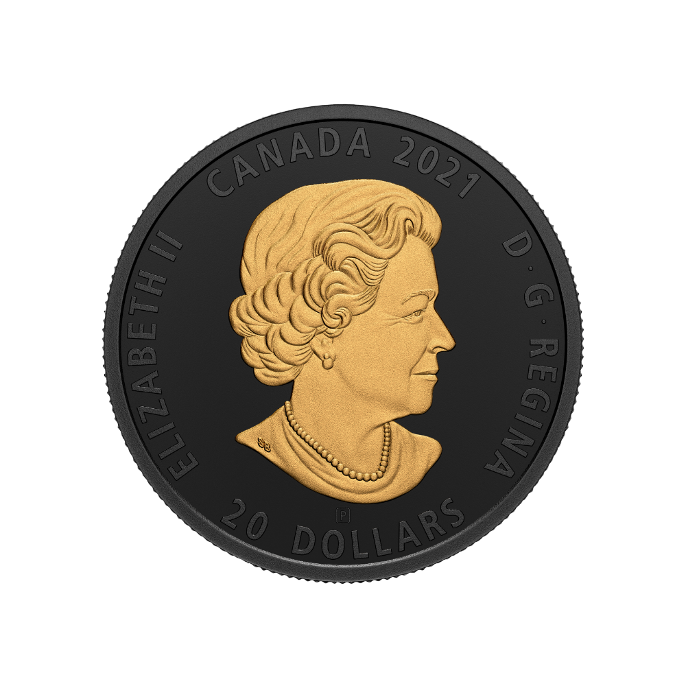 GREY WOLF Black and Gold Silver Coin $20 Canada 2021