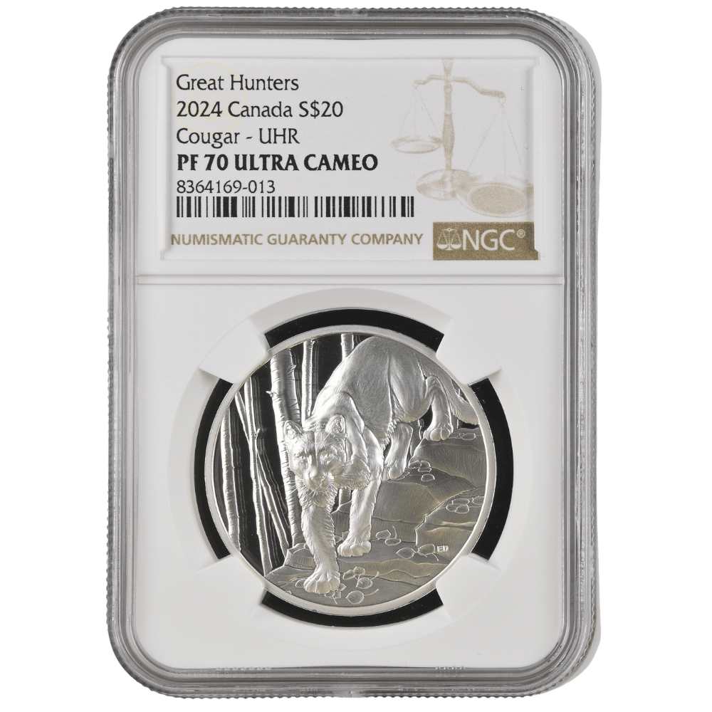 Great Hunters Cougar Fine Silver Ultra High Relief Coin - PF 70 ULTRA CAMEO - PARTHAVA COIN