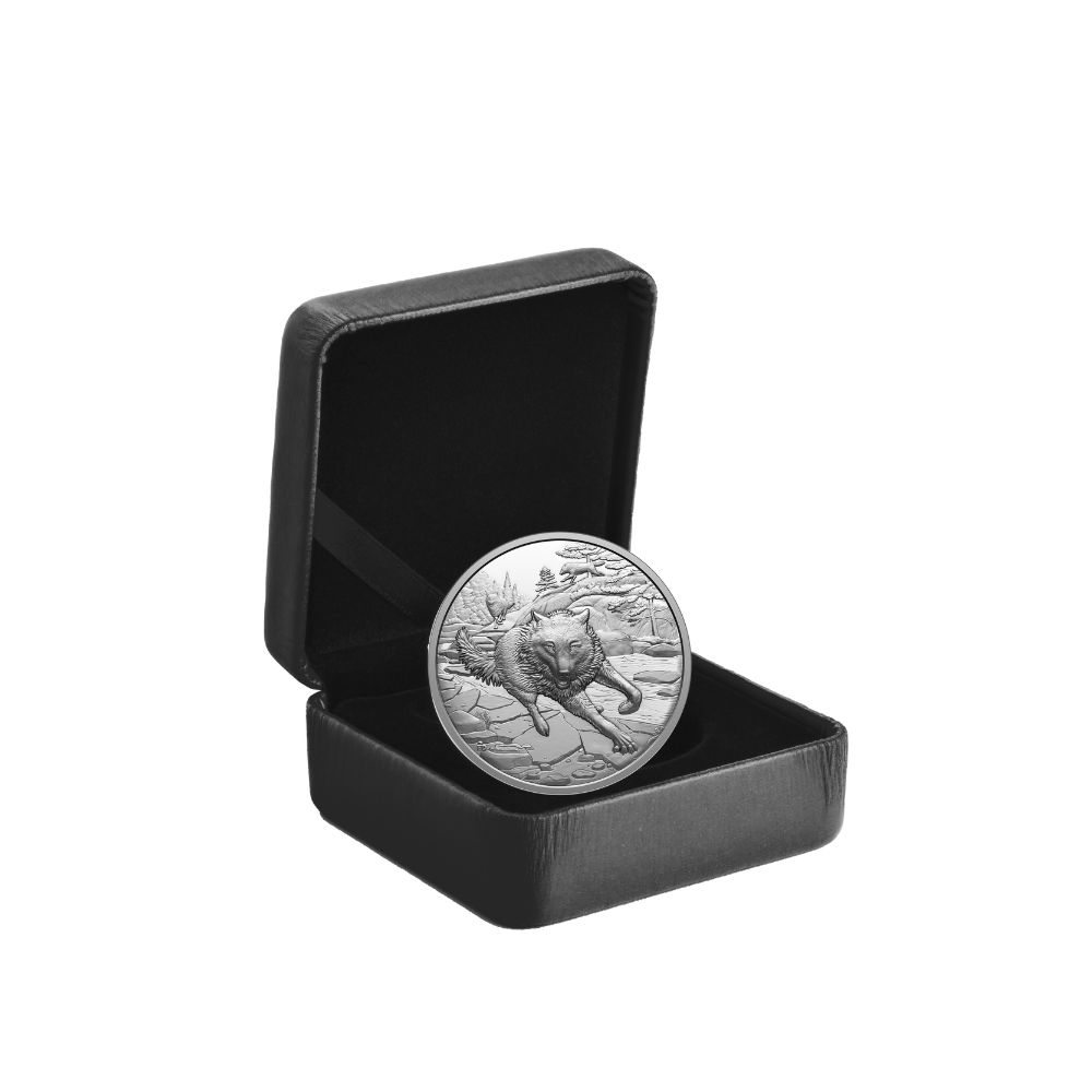 Great Hunters Grey Wolf 1 Oz Fine Silver Ultra High Relief Coin Canada 2025