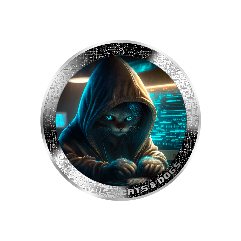 HACKER CAT AI-NIMALS 1 Oz Silver Coin 1000 Francs Cameroon 2025