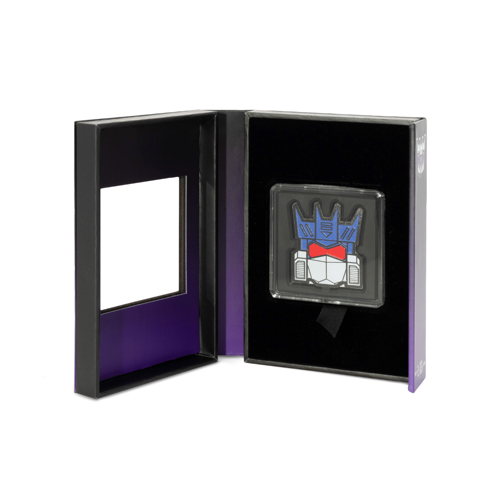 Transformers Heads Soundwave 1 Oz Silver Coin packaging opened - Agoro New Zealand Mint