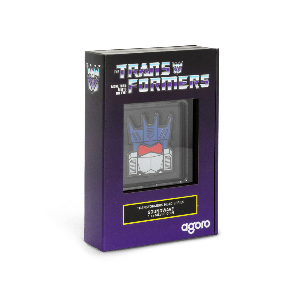 Transformers Heads Soundwave 1 Oz Silver Coin packaging - Agoro New Zealand Mint