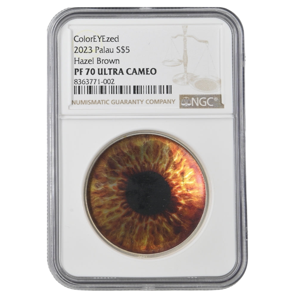 Hazel Brown Coloreyezed Eye 1 Oz Silver Coin - PF 70 ULTRA CAMEO reverse