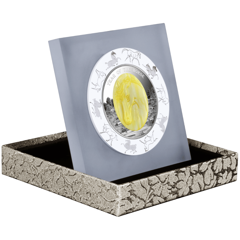 Horse Mother of Pearl Lunar Year 5 Oz Silver Coin 2026 Display Parthava Coin