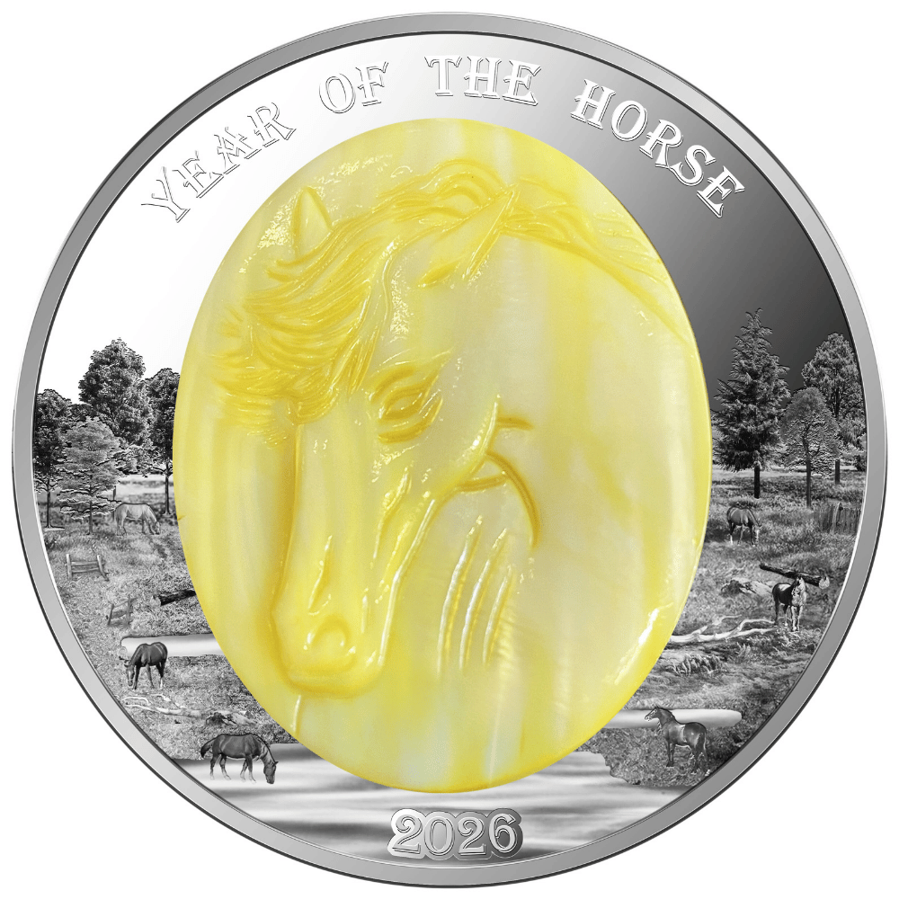 Horse Mother of Pearl Lunar Year 5 Oz Silver Coin 2026 reverse Parthava Coin