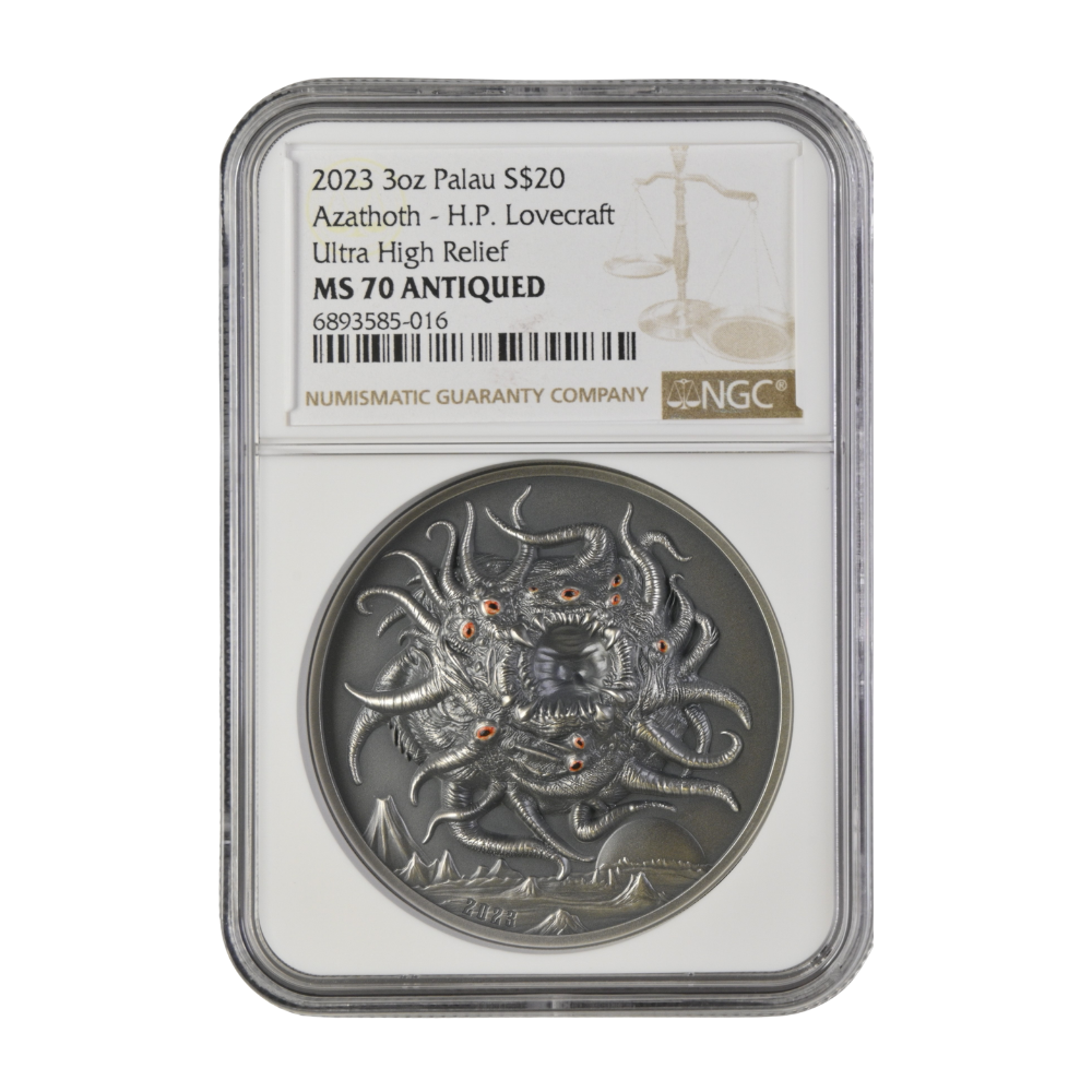 Howard Phillips Lovecraft-AZATHOTH 3 Oz Silver Coin $20 Palau 2023- NGC graded MS 70 Antiqued