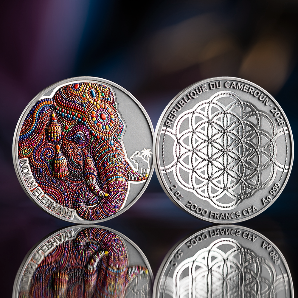 Indian Elephant Patterns of The World 2 Oz Silver Coin 2026 MINT XXI