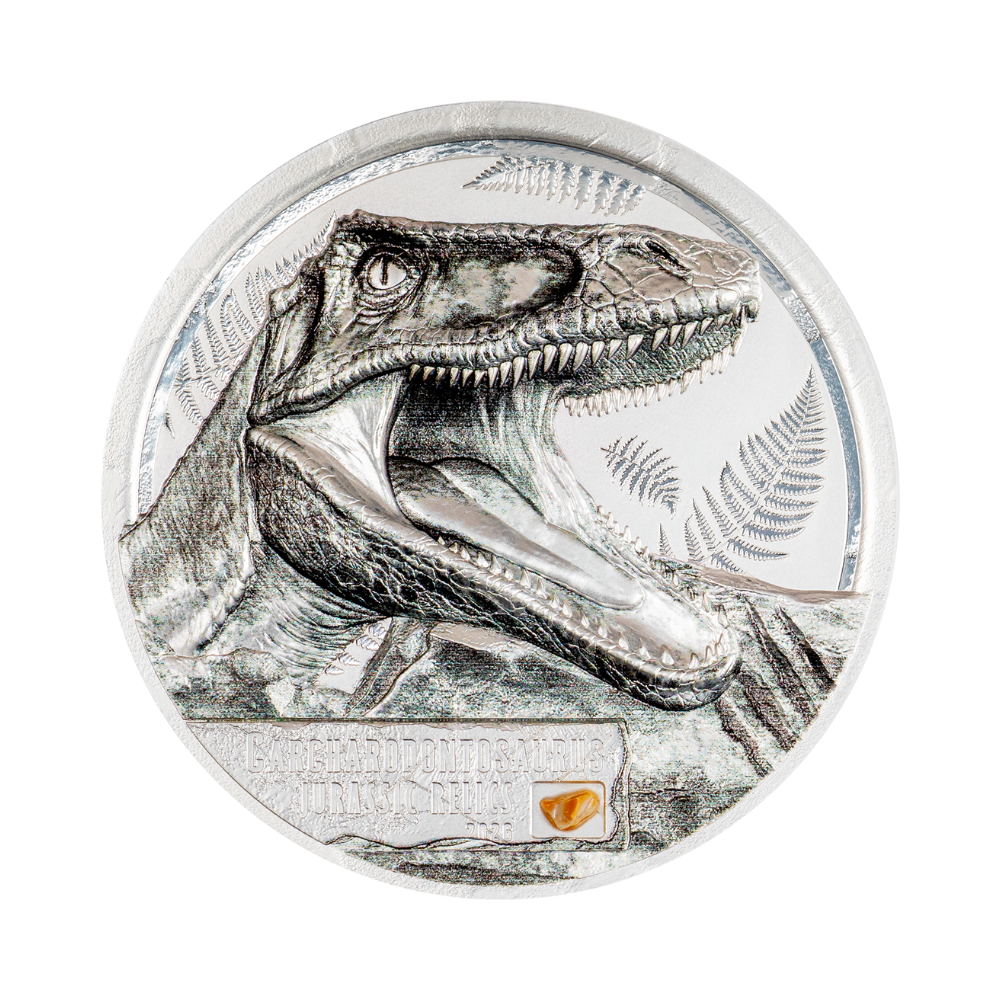 Jurassic Relics Carcharodontosaurus 1 oz Silver Coin 2026