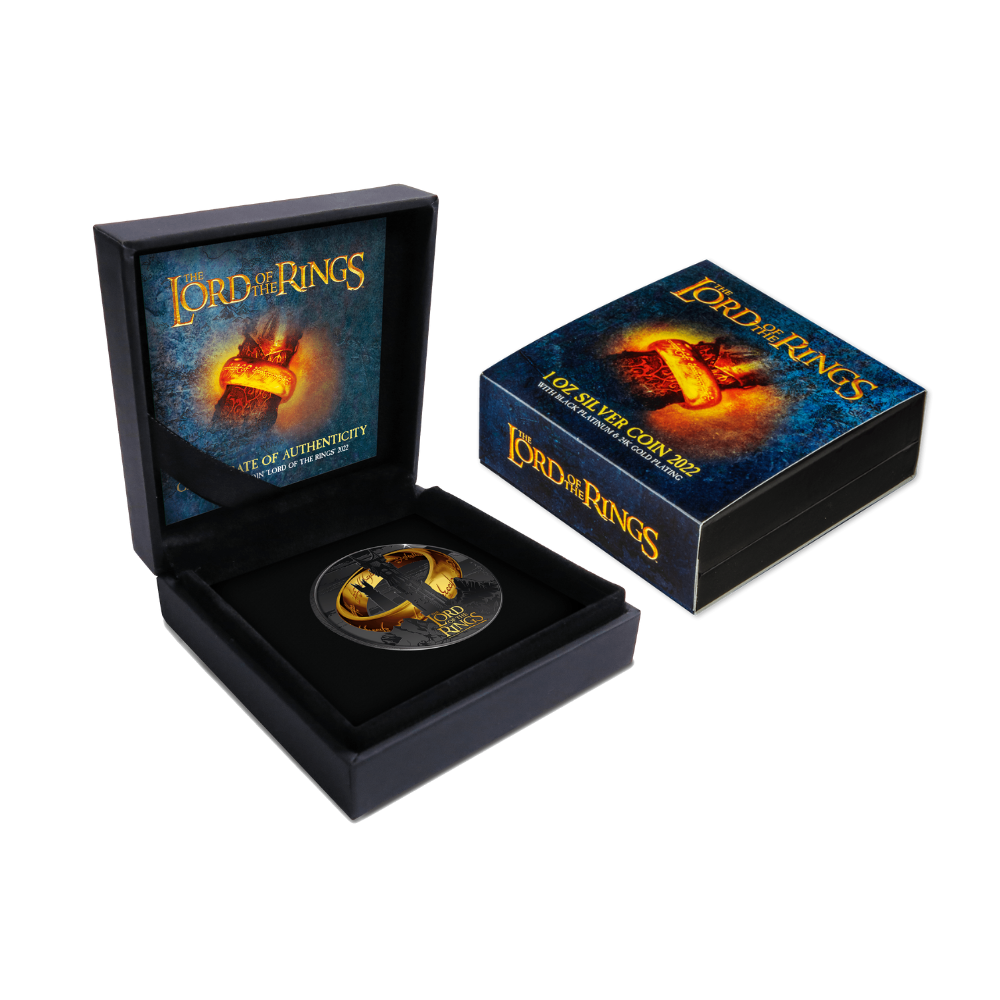 LORD OF THE RINGS 24k Gold Plating 1 Oz Silver Coin $5 Samoa 2022