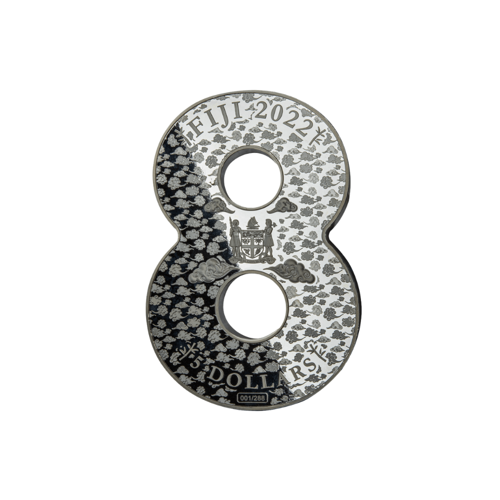 LUCKY EIGHT CHINESE PANDA 40th Anniversary 888g Silver Coin $5 Fiji 2022