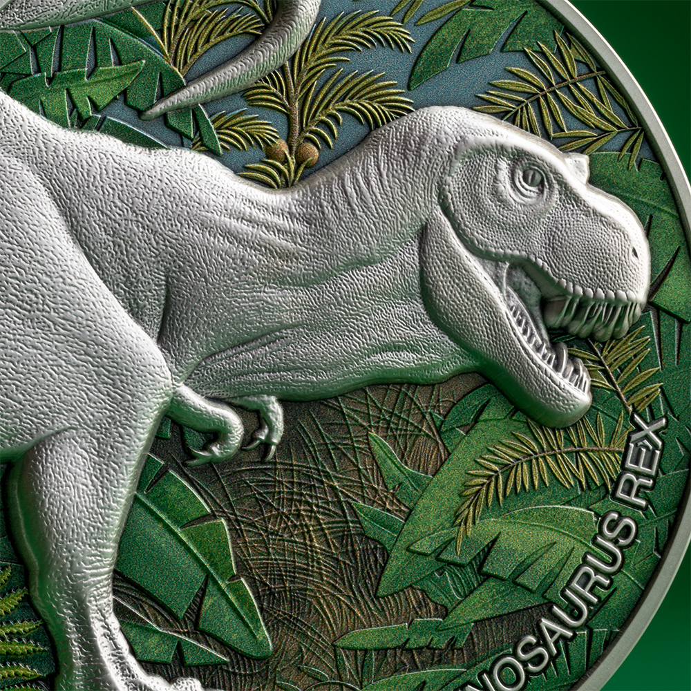 TYRANNOSAURUS REX Lost World Colored 2 Oz Silver Coin 2000 Francs Cameroon 2024 - PARTHAVA COIN