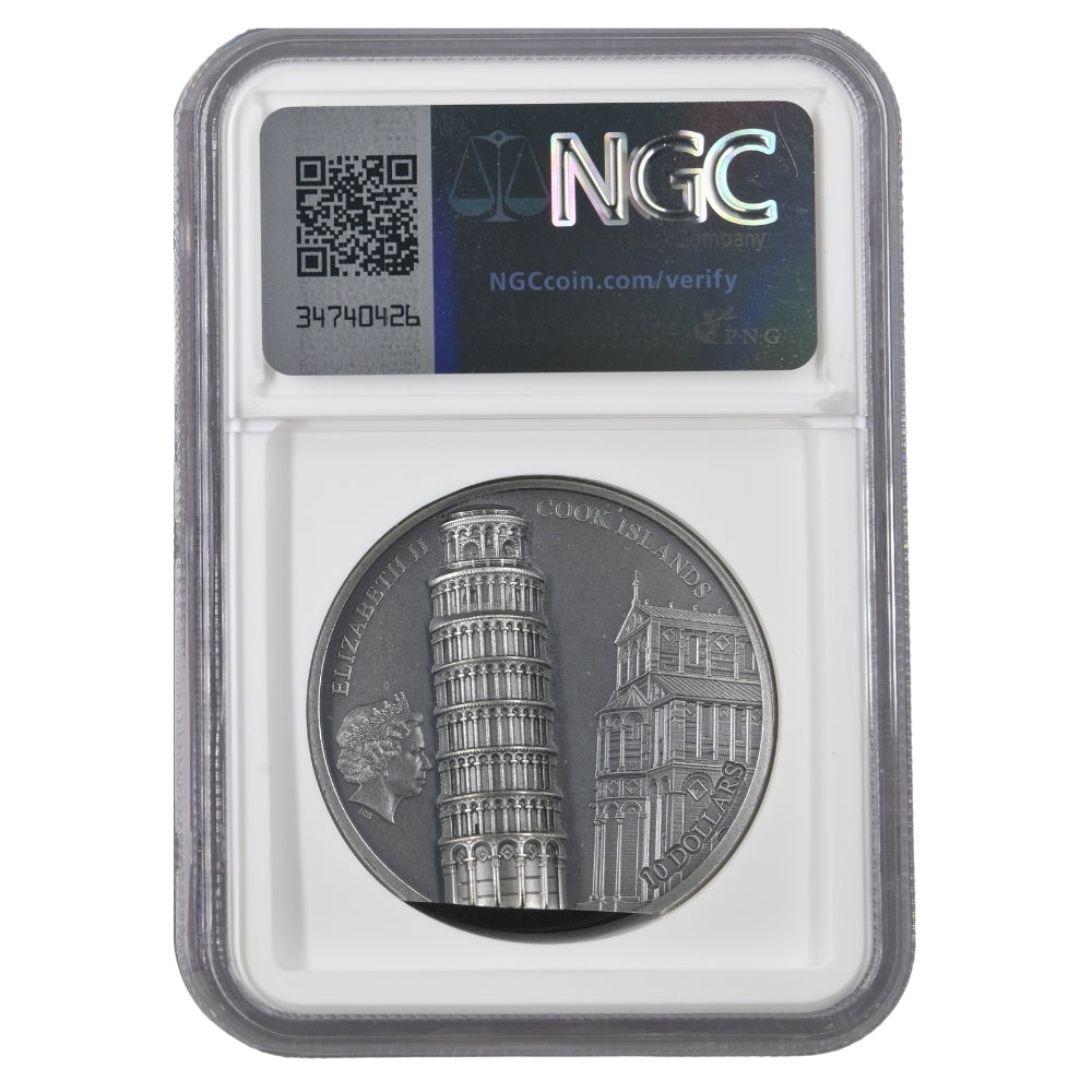 Leaning Tower of Pisa 2 Oz Silver Coin - MS 69 ANTIQUED obverse