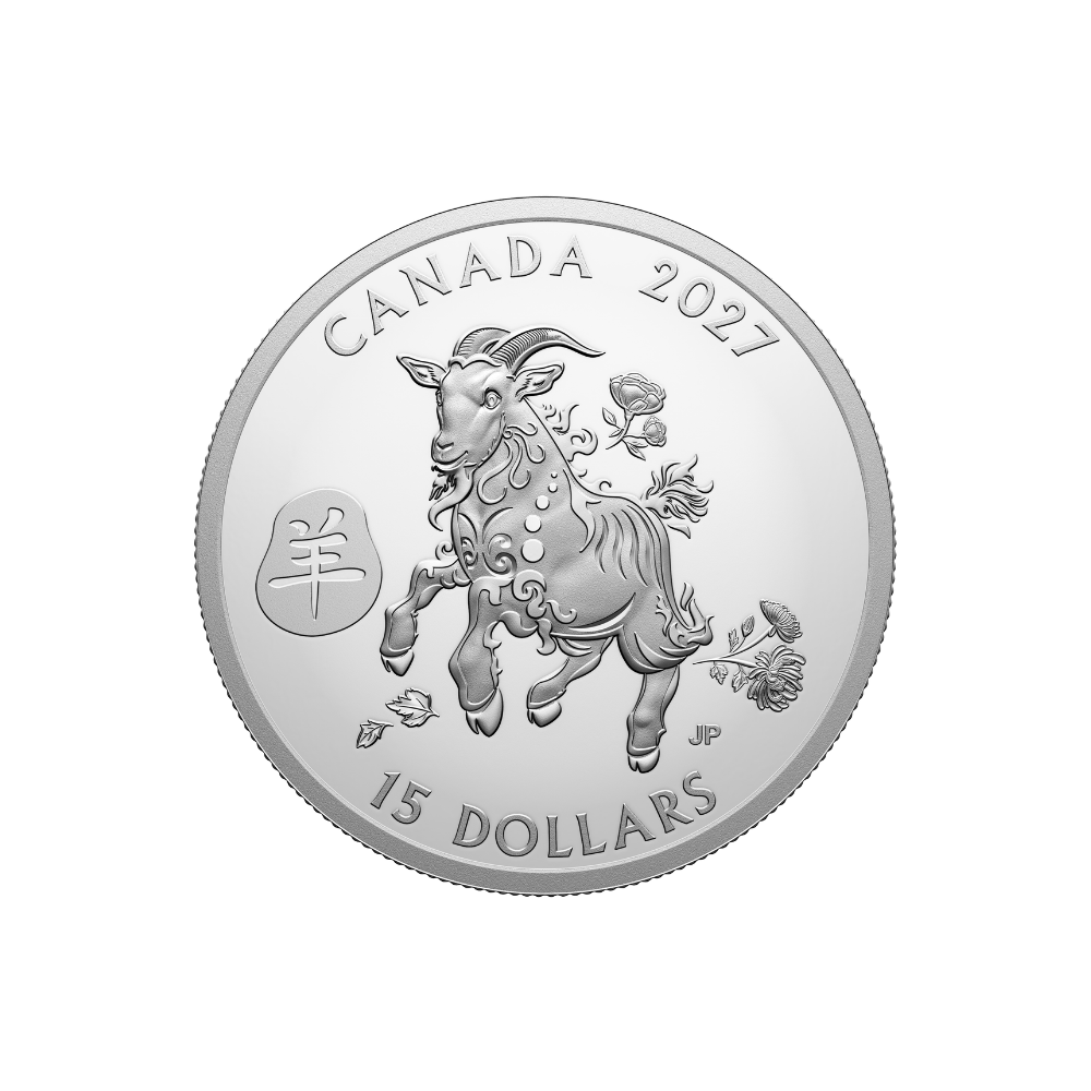 Lunar Year of the Goat 1 Oz Fine Silver Coin Canada 2027 Royal Canadian Mint