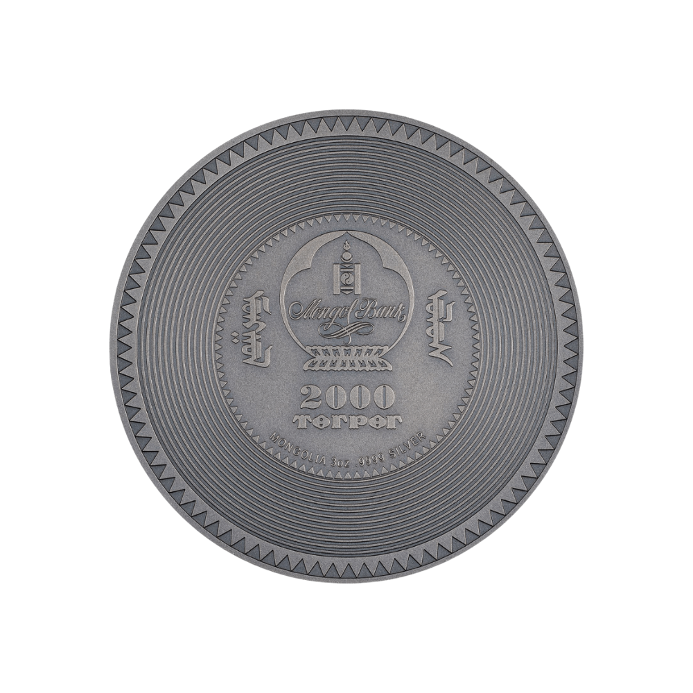 MANJUSHRI MANDALA Archeology Symbolism Coloured 3 Oz Silver Coin 2000 Togrog Mongolia 2024