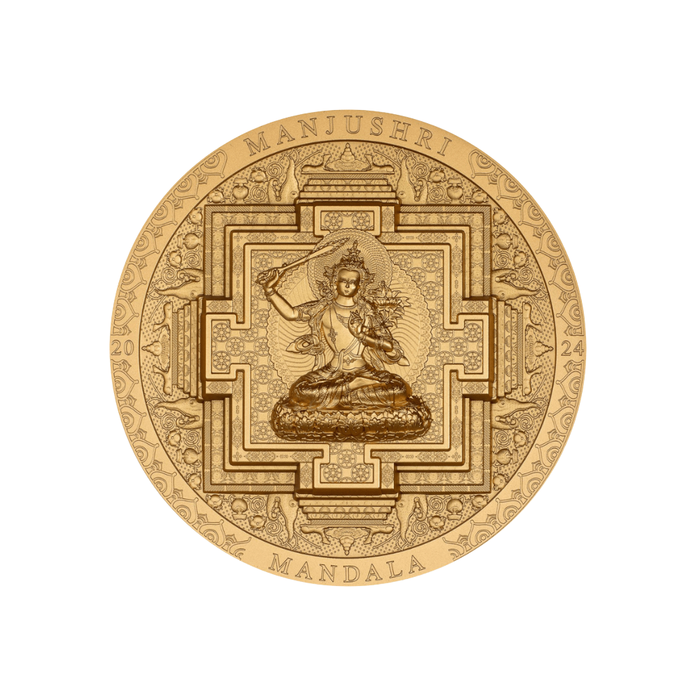 MANJUSHRI MANDALA Archeology Symbolism Gilded 3 Oz Silver Coin 2000 Togrog Mongolia 2024