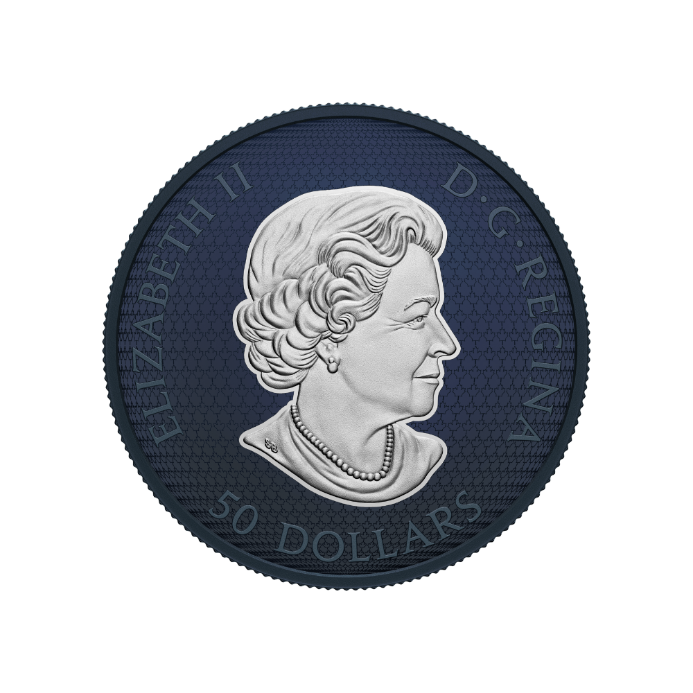 MAPLE LEAF Blue Rhodium 5 Oz Silver Coin $50 Canada 2022