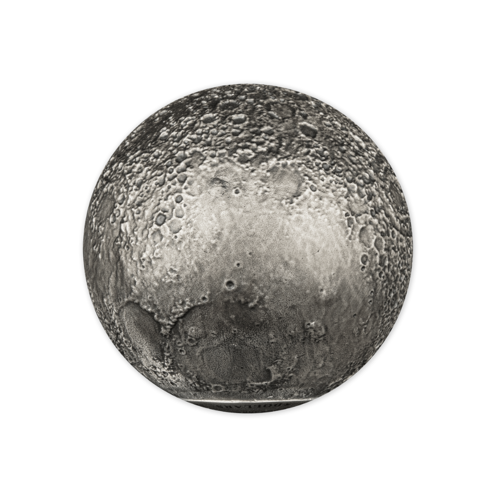 MOON SPHERICAL 3D Planet 3 Oz Silver Coin $5 Barbados 2023 - MDM
