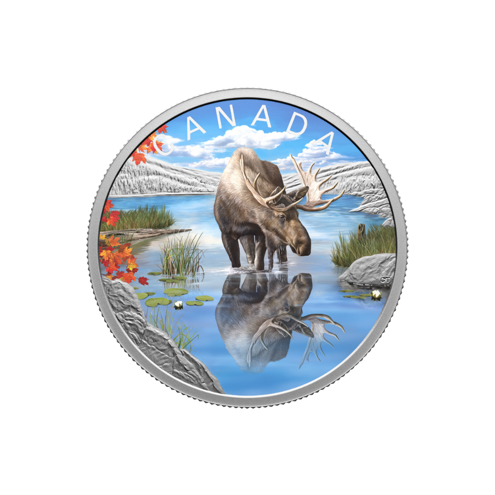 MOOSE Wildlife reflections 1 Oz Silver Coin $20 Canada
