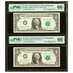Matching Radar Serial Number Fr. 1908-I $1 1974 | Fr. 1909-I $1 1977 Federal Reserve Note. PMG Gem Uncirculated 66 EPQ reverse