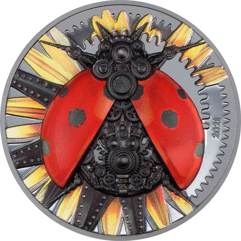 MECHANICAL LADYBUG Clockwork Evolution 3 Oz Silver Coin 2000 Togrog Mongolia 2021