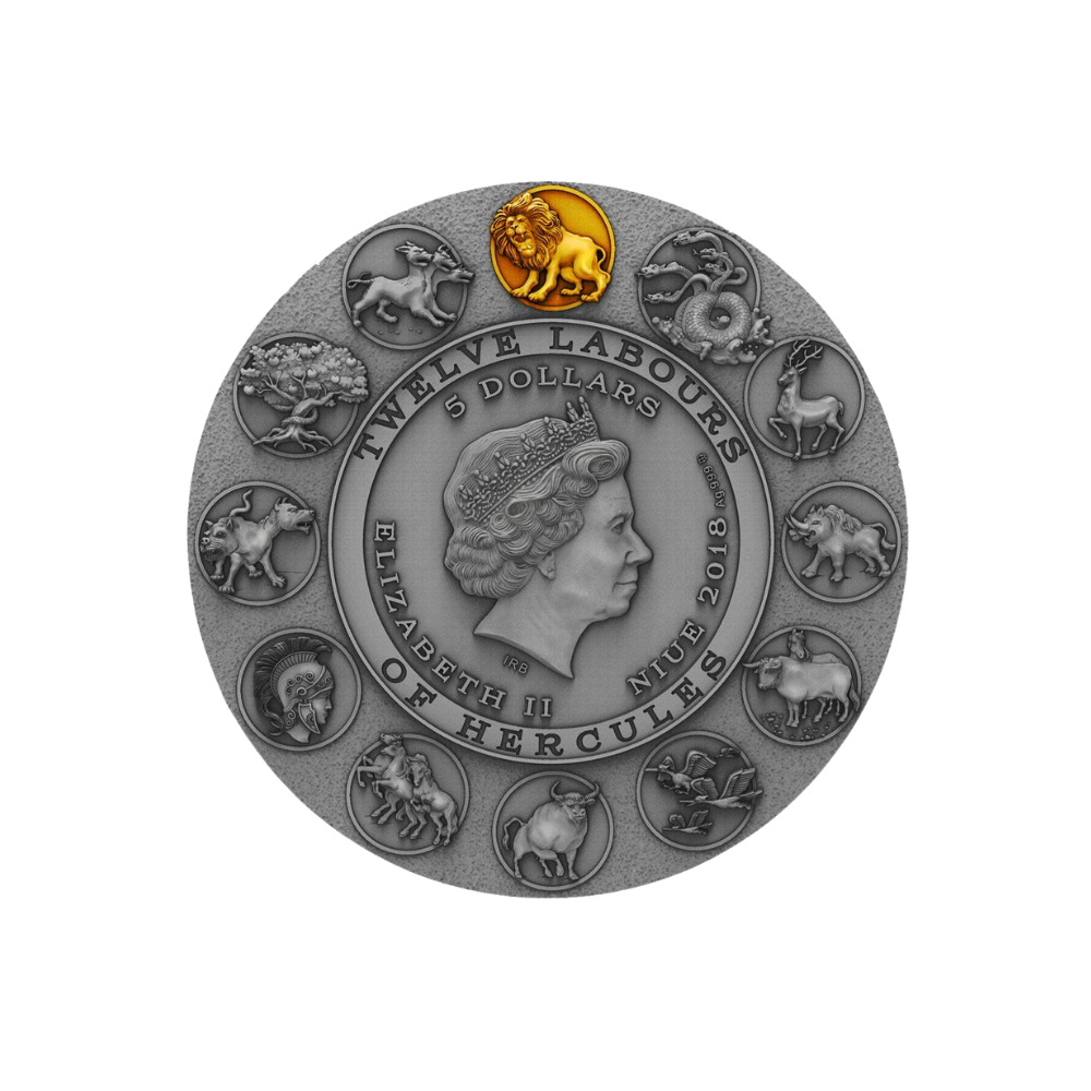 NEMEAN LION Twelve Labours of Hercules 2 Oz Silver Coin $5 Niue 2018