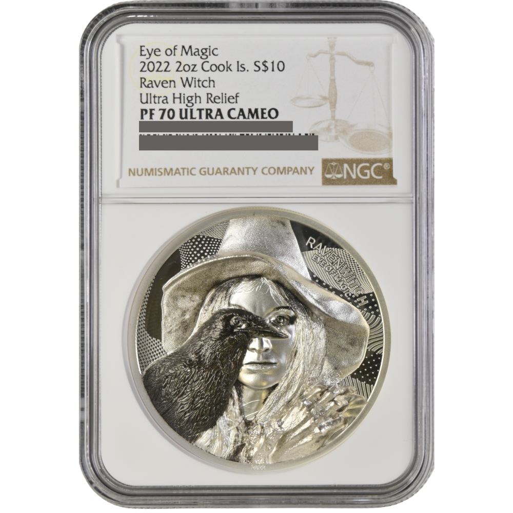 Eye of Magic RAVEN WITCH 2 Oz Silver Coin $10 Cook Islands 2022-NGC Graded PF 70 Ultra Cameo