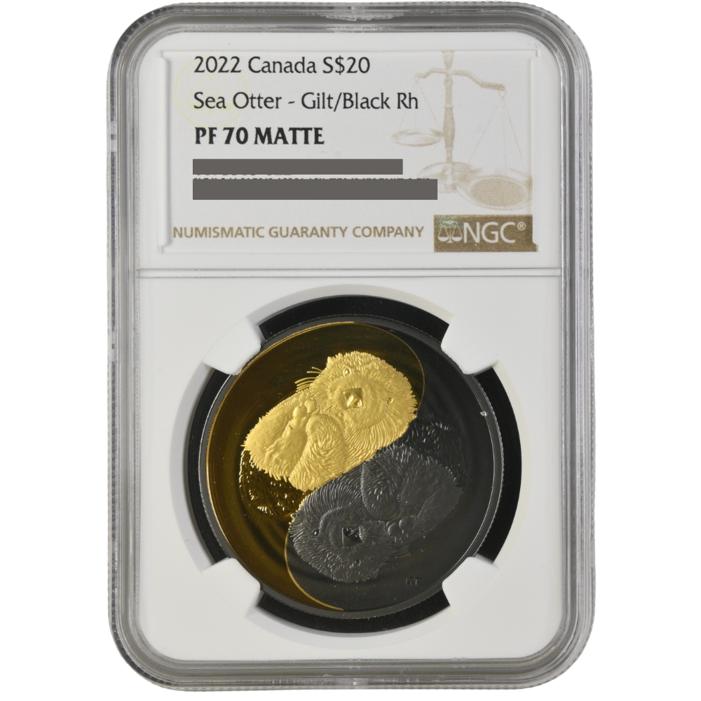 Black and Gold-SEA OTTER Silver Coin $20 Canada 2022 - NGC Graded PF 70 Matte