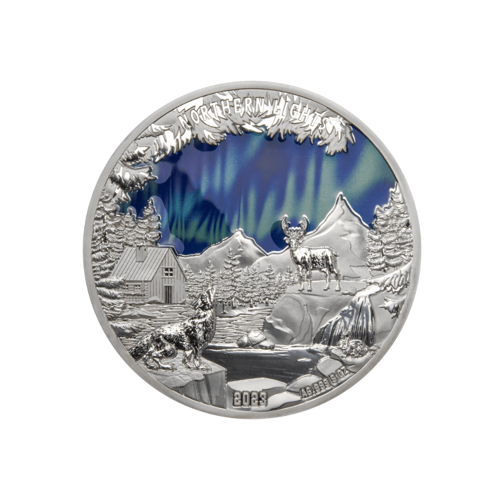 NORTHERN LIGHTS 5 Oz Silver Coin $5 Barbados 2023