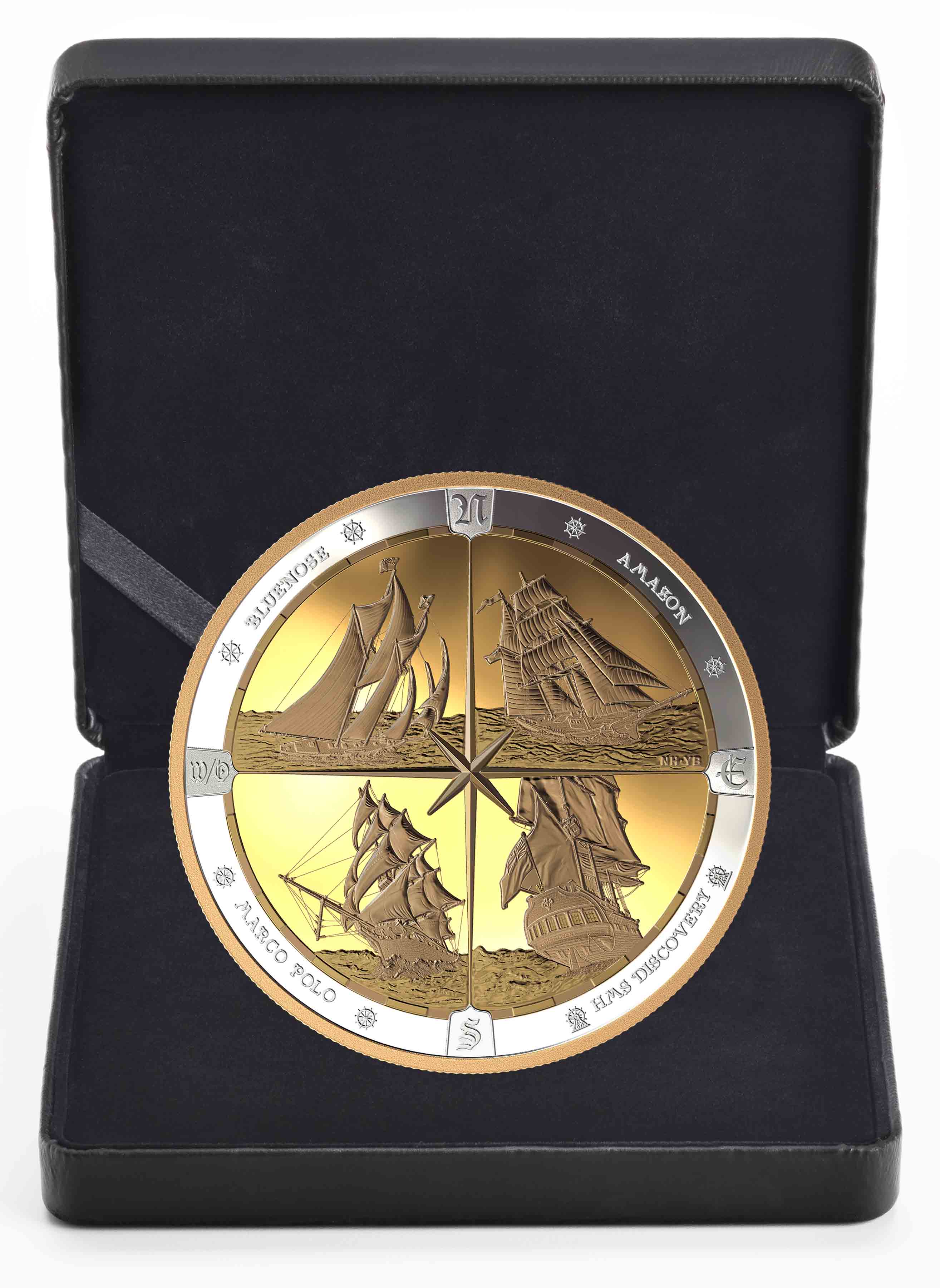 TALL SHIPS Compass Gold Plating 1/2 Kilo Silver Coin $125 Canada 2019